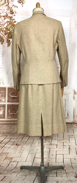 Wonderful Original 1940s Vintage Cream Lightweight Tweed Skirt Suit Tailoring