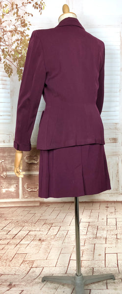 Beautiful Original 1940s Vintage Berry Purple Gabardine Skirt Suit