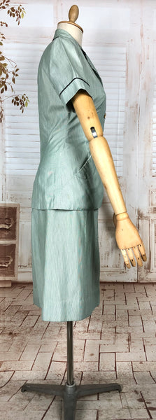 Fabulous Original 1950s Vintage Green Striped Summer Nurse Uniform Suit WAC Women’s Army Corp