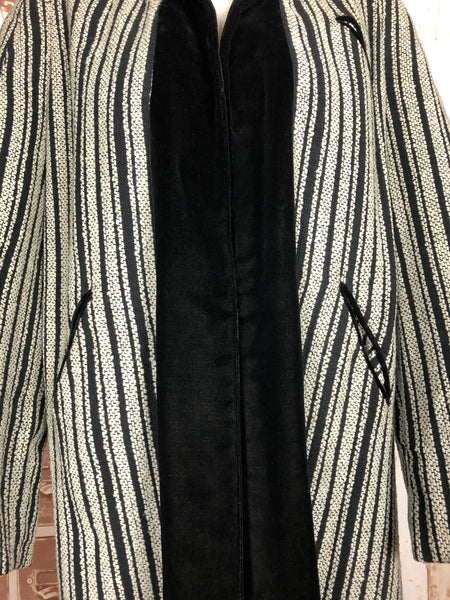 Exquisite Original 1930s Vintage Black And Grey Striped Coat