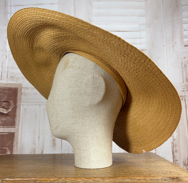 Huge Late 1930s / Early 1940s Straw Sun Hat