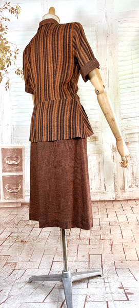 Lightweight Wool 1940s Rust Brown Striped Volup Suit