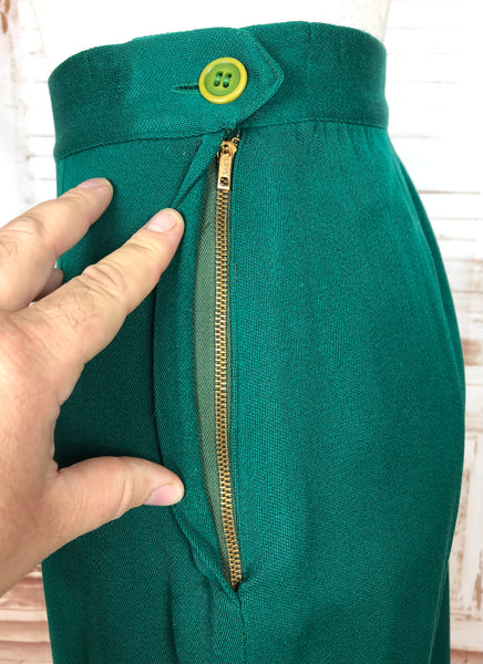 Amazing Original 1940s Vintage Emerald Green Gabardine Skirt Suit