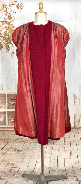 Fabulous Late 1940s / Early 1950s Red Collarless Boucle Coat