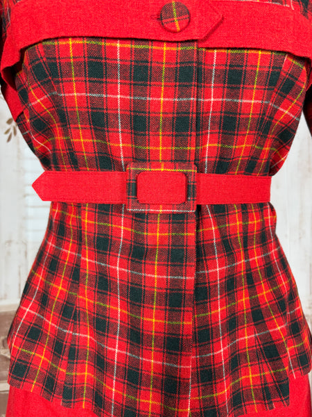 Fabulous 1940s Red And Black Plaid Skirt Suit