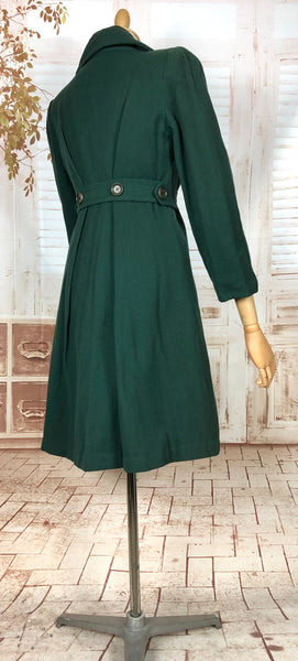 Stunning Forest Green Original 1940s Belted Princess Coat