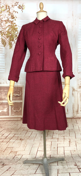 Striking Red Tweed 1940s Vintage Skirt Suit