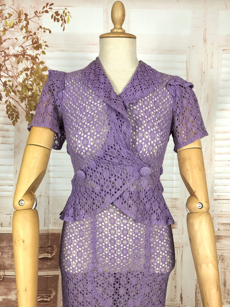 LAYAWAY PAYMENT 2 OF 2 - RESERVED FOR AISHA - PLEASE DO NOT PURCHASE - Exceptional Original 1930s Vintage Lilac Lace Peplum Suit