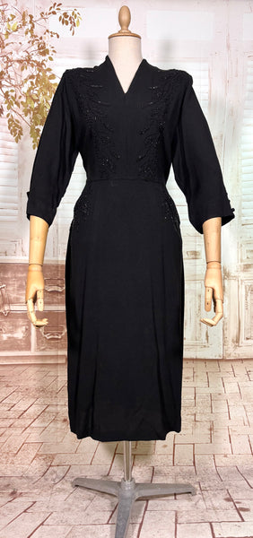 Exquisite Black Beaded 1940s Cocktail Dress
