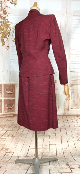 Stunning 1940s Striped Red Faille Suit By Lampl