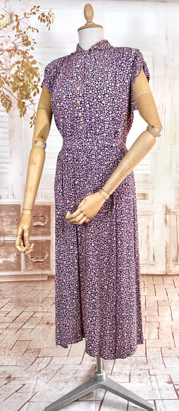 1940s Pink And Navy Blue Abstract Print Rayon Day Dress