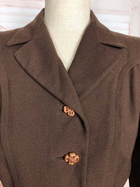 LAYAWAY PAYMENT 2 OF 4 - RESERVED FOR SARA - Wonderful Classic 1940s Original Vintage Wartime Chocolate Brown Belt Back Princess Coat With Dinner Plate Double Elevens Utility Label