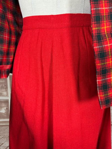Fabulous 1940s Red And Black Plaid Skirt Suit