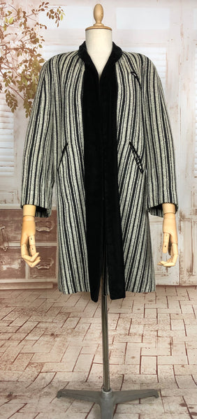 Exquisite Original 1930s Vintage Black And Grey Striped Coat