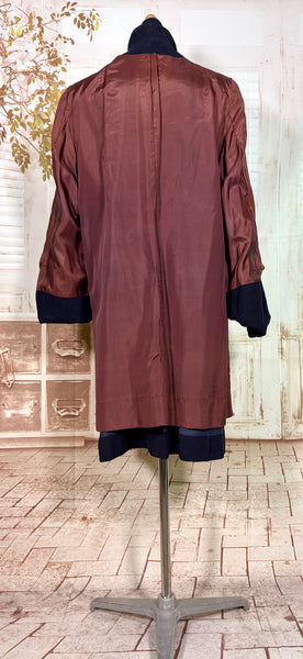 Stunning 1940s Navy Blue Boucle Swing Coat