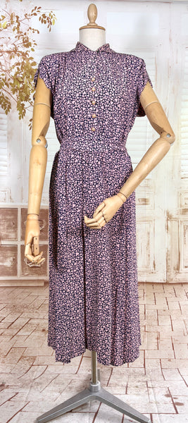 1940s Pink And Navy Blue Abstract Print Rayon Day Dress