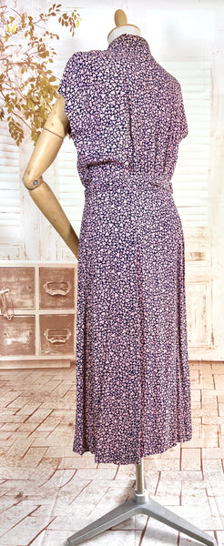1940s Pink And Navy Blue Abstract Print Rayon Day Dress