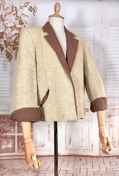 1940s–1950s Camico Boucle Swing Jacket in Cream and Mocha