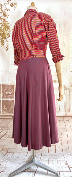 Pink and Purple Striped 1940s Day Dress By Ann Foster
