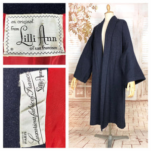 Incredible 1950s Volup Navy Blue Lilli Ann Swing Coat With Huge Sleeves