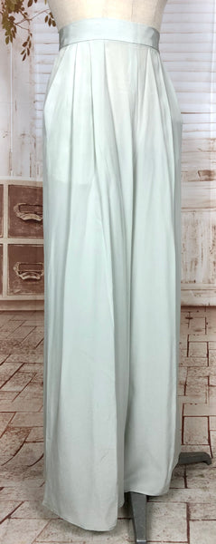 Amazing Original Late 1930s / Early 1940s Pale Blue Seafoam Silk Crepe Trousers Pants