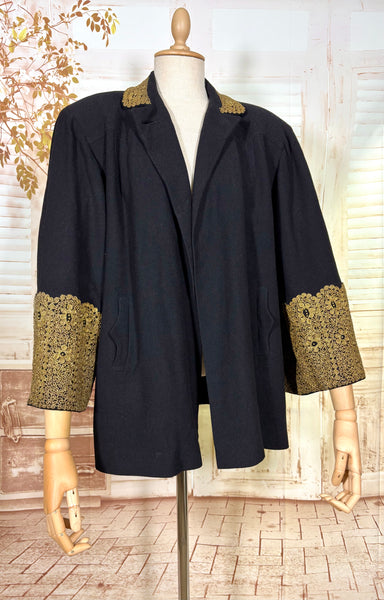 Exceptionally Rare 1940s Gold Lamé Embroidered Coat By Evalen