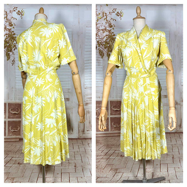Stunning Chartreuse Abstract Floral Print 1940s Dress