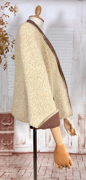 1940s–1950s Camico Boucle Swing Jacket in Cream and Mocha