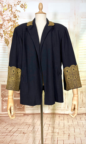 Exceptionally Rare 1940s Gold Lamé Embroidered Coat By Evalen