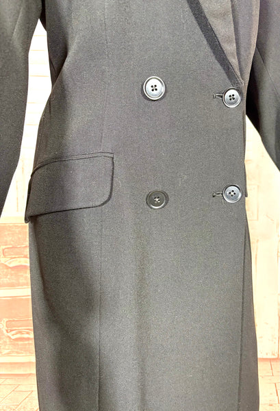 Classic Double Breasted Black 1940s Coat With Cinched Belt Back