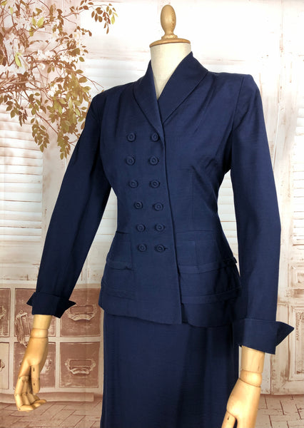Beautiful Navy Blue Double Breasted 1940s Suit With Tiered Waist