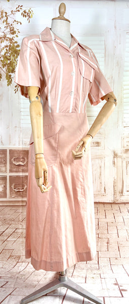 Pale Pink Striped Volup 1940s Day Dress by Westover Wearables