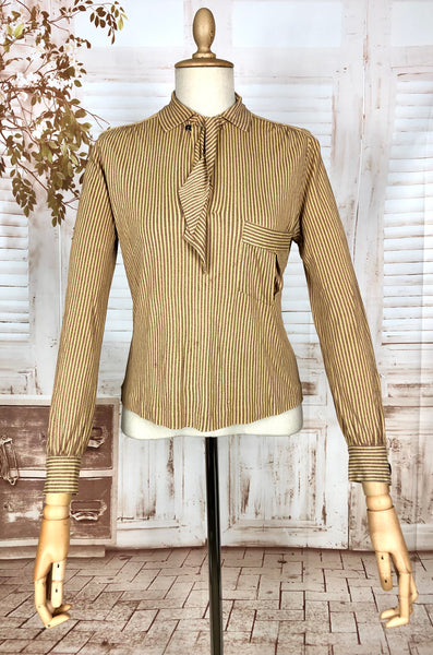 Incredible Original 1930s Vintage Mustard Yellow And Mauve Striped Rayon Jersey Blouse