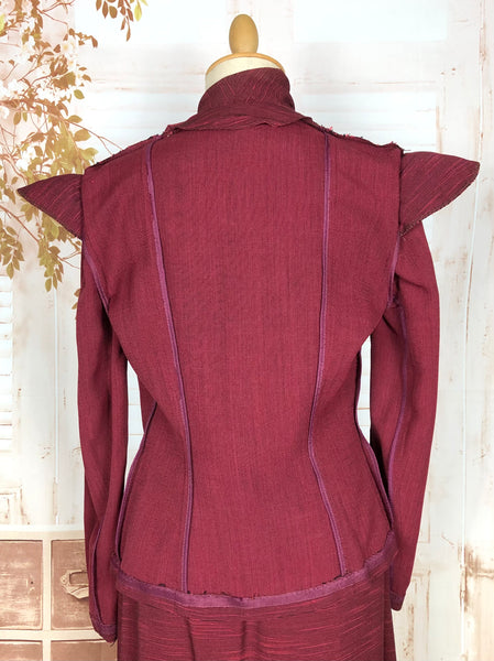 Stunning 1940s Striped Red Faille Suit By Lampl