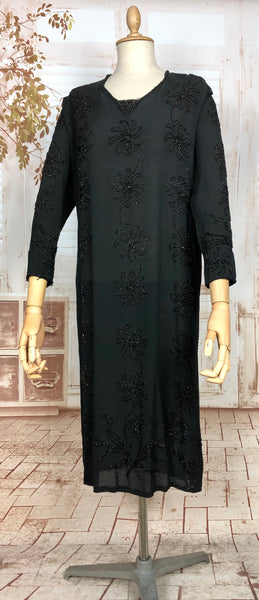 Amazing Original 1920s Volup Vintage Black Beaded Flapper Dress