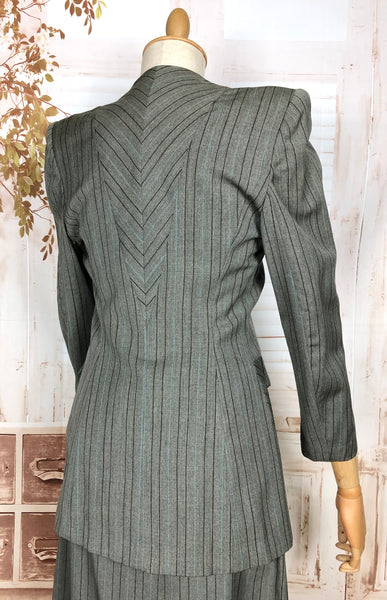 Exquisite Original 1940s Striped Blade Runner Skirt Suit - Gilbert Adrian Inspired