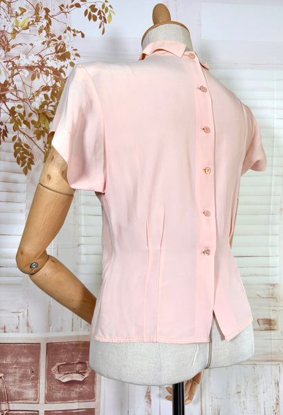 1940s Blush Pink Rayon Crepe Blouse – Lattice Openwork & Petal Embroidery