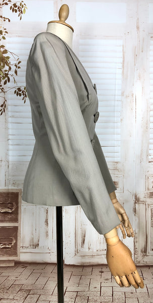 Wonderful Original 1940s Vintage Grey Gabardine Blazer With Huge Buttons