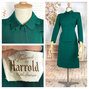 1940s Green Gabardine Suit with Scalloped Collar & Triple Button Details – Unlabelled Lilli Ann