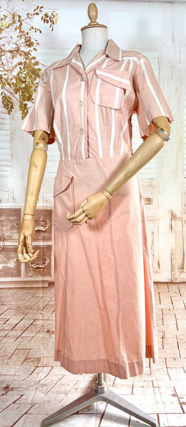 Pale Pink Striped Volup 1940s Day Dress by Westover Wearables