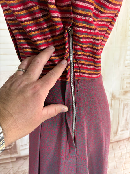 Pink and Purple Striped 1940s Day Dress By Ann Foster