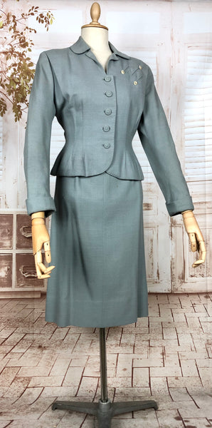 Stunning Original 1940s Vintage Steel Blue Grey Skirt Suit