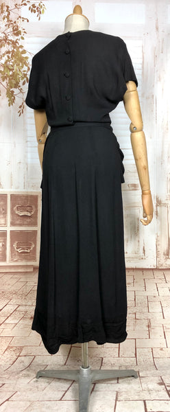 Amazing Original 1940s Vintage Black Crepe Draped Dress With Star Studded Detailing