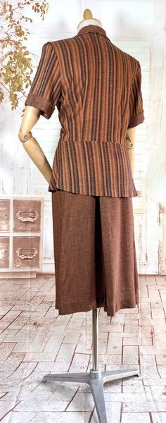 Lightweight Wool 1940s Rust Brown Striped Volup Suit