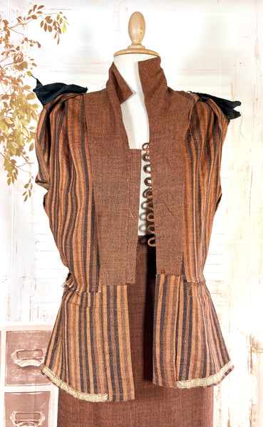 Lightweight Wool 1940s Rust Brown Striped Volup Suit