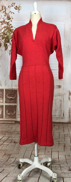 Stunning Late 1940s Vintage Lipstick Red Knit Dress By Kims By Kimberly