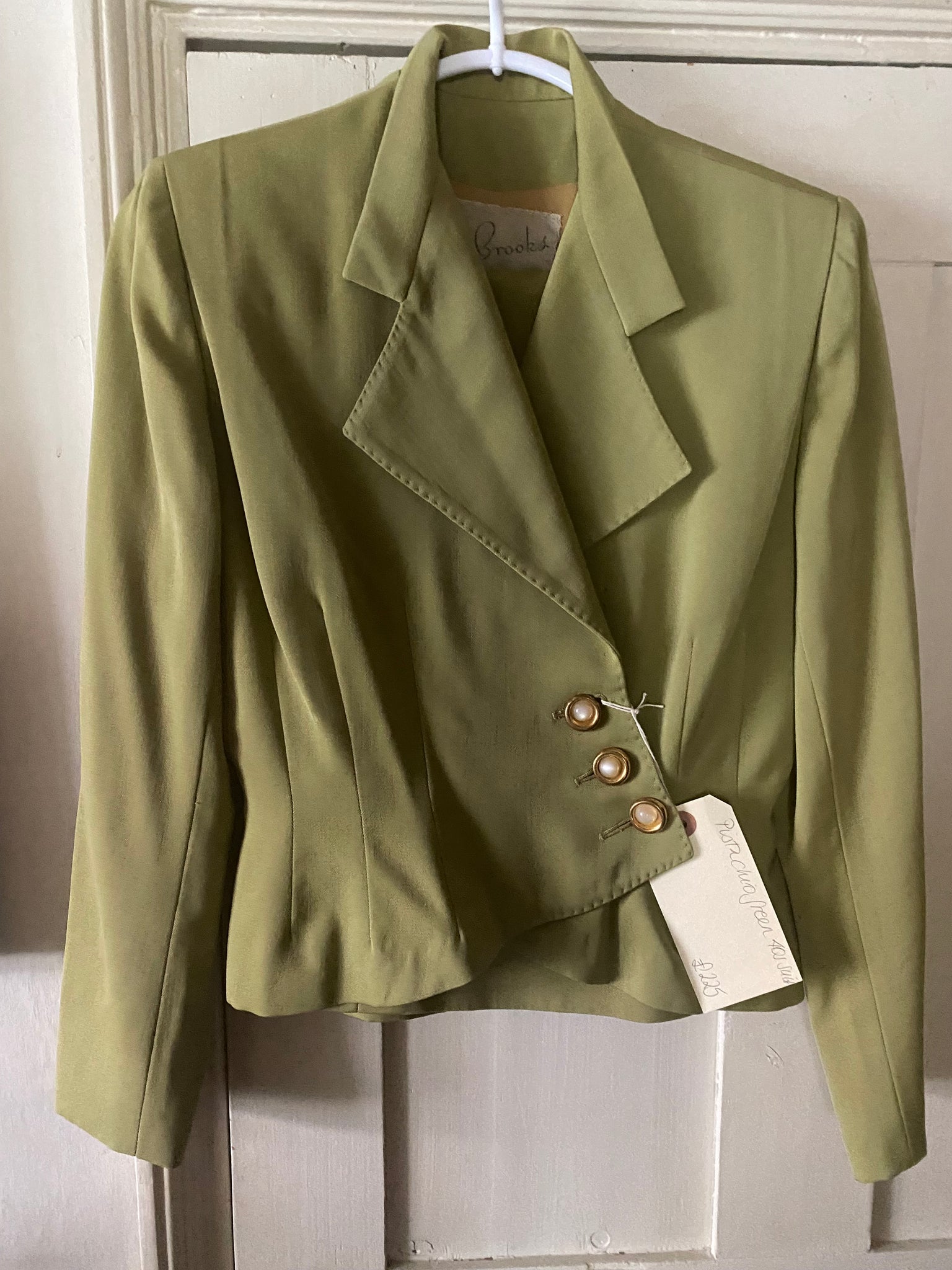 LAYAWAY PAYMENT 1 OF 3 - RESERVED FOR NATALIA - 1940s Pistachio green asymmetrical gabardine suit