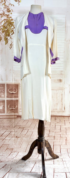 Rare White And Purple Colour Block 1930s Dress And Jacket Set