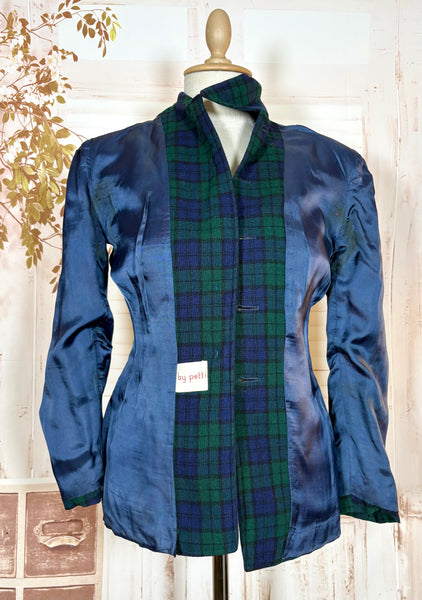 Green and Blue Tartan Plaid 1940s Blazer