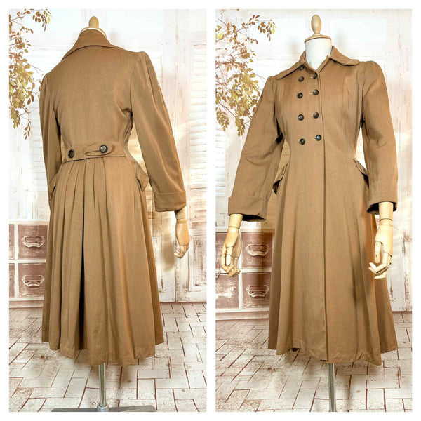 Exquisite 1940s Milk Chocolate Gabardine Belt Back Princess Coat